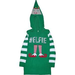 NWT New No Boundaries Juniors Medium Green Christmas Elf Sweater Hooded Sweater